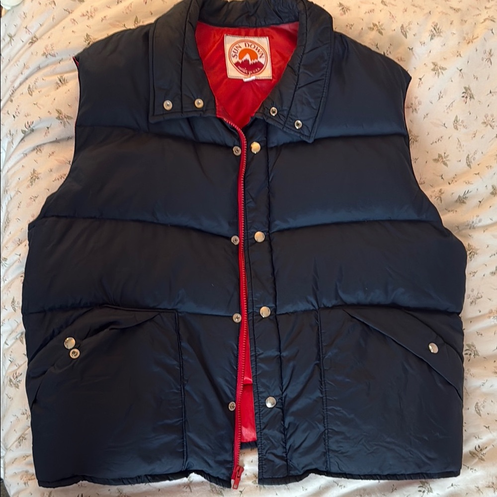 Navy Blue Puffer Vest with Red Accents